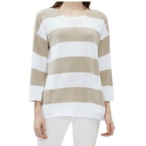Eileen Fisher Striped Knit Tunic Sweater Size S Crew Neck Pockets